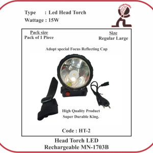 Plastic White Led Head Torch Light - 1703B, For Outdoor Activities, Capacity: 1600mAh