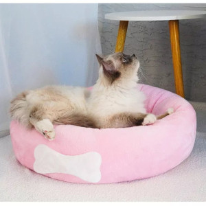 PetGains Round Shaped Plush Cat & Dog Bolster Bed