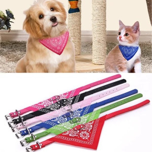 PetGains Triangle Bandana Scarf Pet Collar with Adjustable PU Leather Neckerchief XL 2.5 x 52cm
